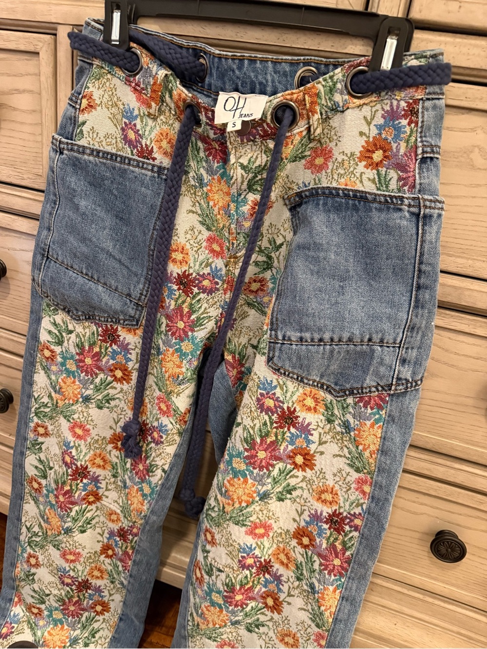 Oli & Hali Floral Patchwork Ankle Pants in Blue, Green, Yellow - Picture 2 of 16